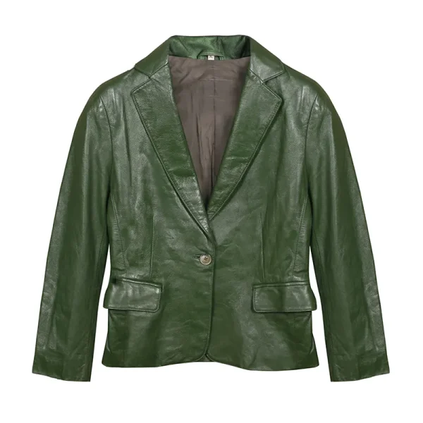 Men's Green Fashion Genuine Leather Blazer Coat