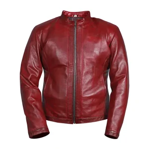 Mens Motorcycle Style Red Leather Jacket