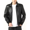 Men's Shirt Collar Black Leather Jacket