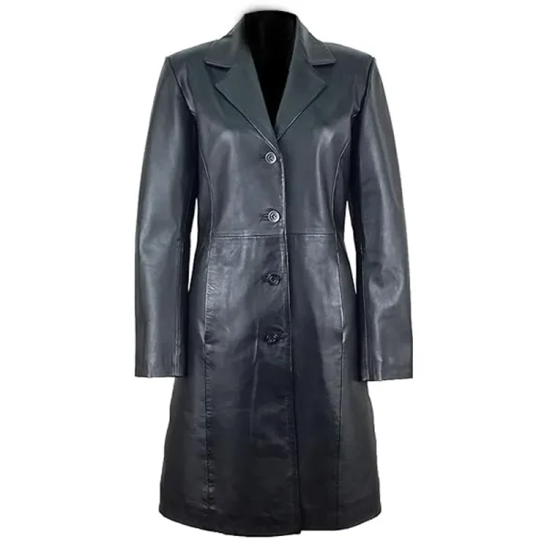 Black Single Breasted Leather Trench Coat