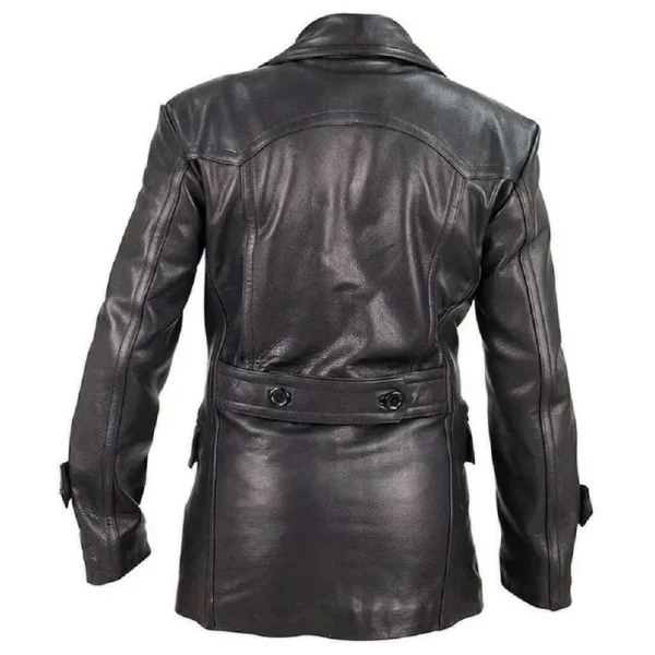 Modern Fit Black Leather Overcoat For Men
