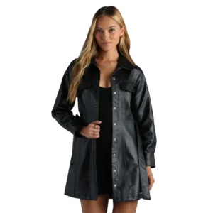 Womens Faux Leather Trench Coat
