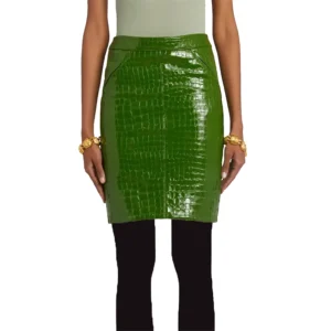 Zina Green Textured Leather Skirt