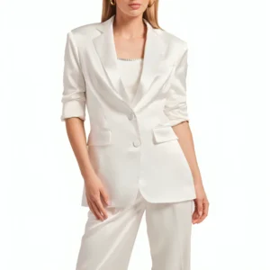 Women's Two Buttoned White Satin Blazer