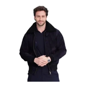 Aaron Taylor-Johnson Suede Aviator Black Bomber Jacket