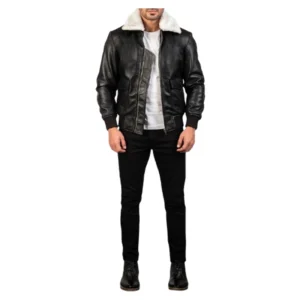 Airin G-1 Black & White Leather Bomber Jacket