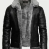 B3 Bomber Black Fur Pilot Leather Jacket