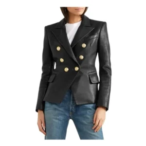 Balmain Double-breasted Leather Blazer