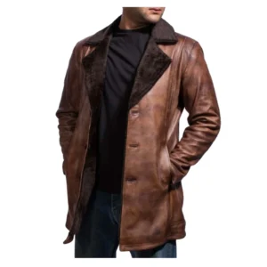 Cinnamon Distressed Leather Fur Coat