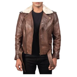 Furton Brown Leather Biker Jacket