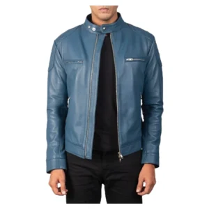 Gatsby Blue Leather Biker Jacket