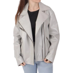 Women's White Leather Biker Jacket