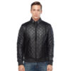 Men’s Real Black Leather Quilted Bomber Jacket