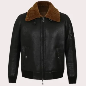Men's Black Bomber Aviator Shearling Jacket