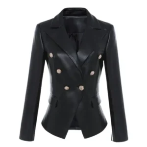 Katerina Black Faux Leather Blazer