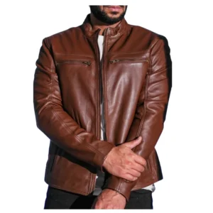 Men Brown Stylish Biker Leather Jacket
