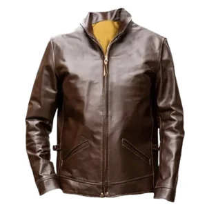 Men Cafe Racer Bomber Brown Leather Jacket