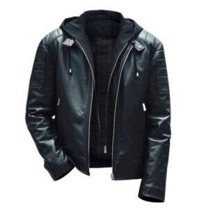 Men's Leather Moto Hooded Jacket