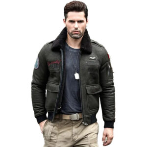 Men's Sheepskin Shearling Leather Bomber Jacket