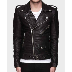 Mens Zipper Motorcycle Leather Jacket