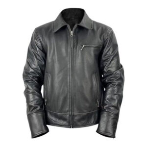 Men Black Leather Harrington Jacket