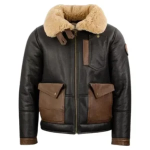 Mens Black Leather Brown Fur Jacket