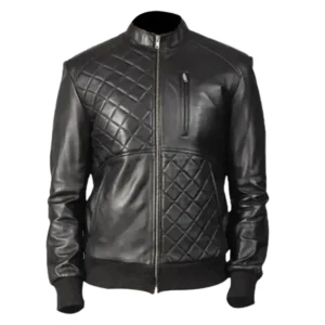 Men's Black Leather Quilted Style Jacket