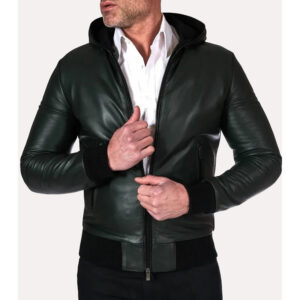 Men's Bomber Hooded Leather Jacket