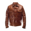Men Brown Leather Trucker Jacket