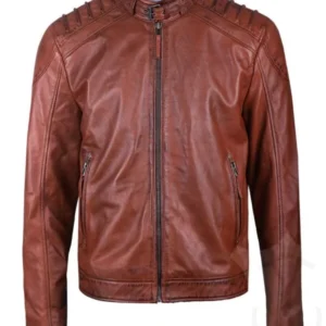 Men’s Brown Padded Biker Leather Jacket