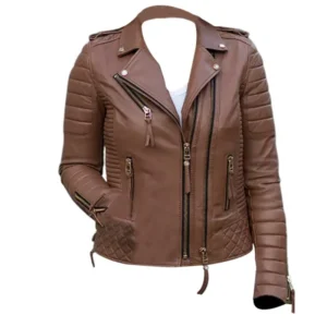 Women's Brown Leather Quilted Jacket