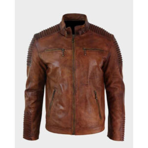 Mens Cafe Racer Brown Distressed Leather Jacket
