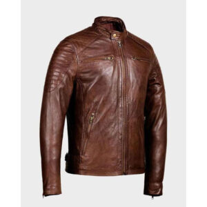 Mens Café Racer Zipper Brown Jacket