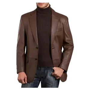 Men's Classic Brown Leather Blazer