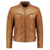 Men's Padded Tan Leather Biker Jacket