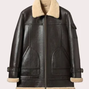 Mens Brown Sheepskin Shearling Long Jacket