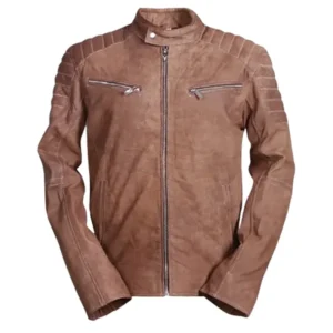 Men's Shoulder Padded Brown Leather Jacket