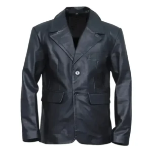 Men’s Two Buttons Black Leather Blazer