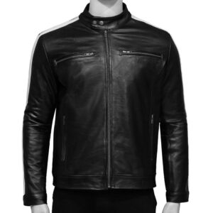 Mens White Striped Leather Jacket