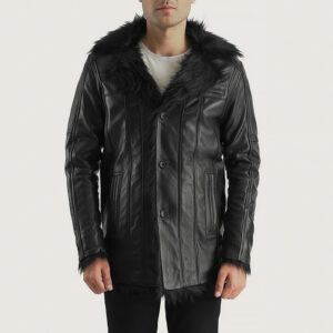 Furcliff Black Leather Coat