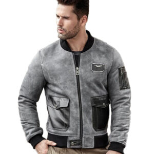 Mens  Shearling Motorcycle Leather Bomber Jacket