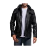 Moulder Hooded Black Leather Jacket