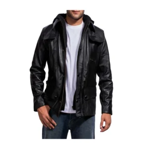 Moulder Hooded Black Leather Jacket