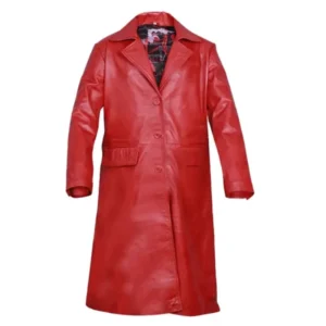 Red Leather Trench Long Coat