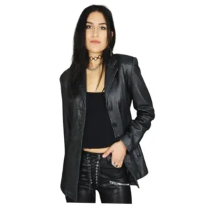 Women Black Lambskin Leather Blazer