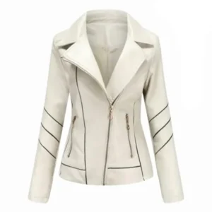 Women White Genuine Leather Jacket