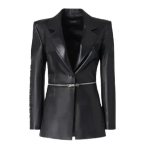 Women’s Black Lamb Leather Blazer With Zip