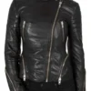 Womens Cafe Racer Leather Biker Jacket Black Cross Zipper