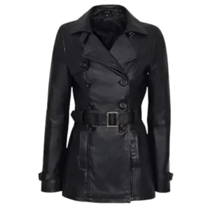 Women’s Double Breasted Black Leather Jacket