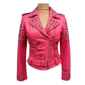 Women’s Golden Studded Biker Leather Jacket